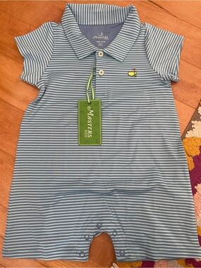 Masters Kids Light Blue & White Striped Polo Romper